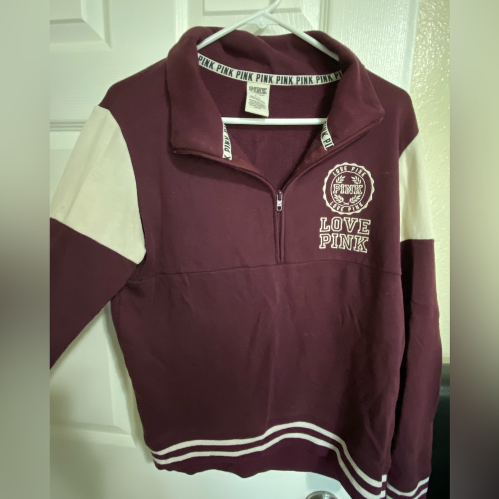 PINK Victoria’s Secret Burgundy and Cream Half Zip Sweatshirt